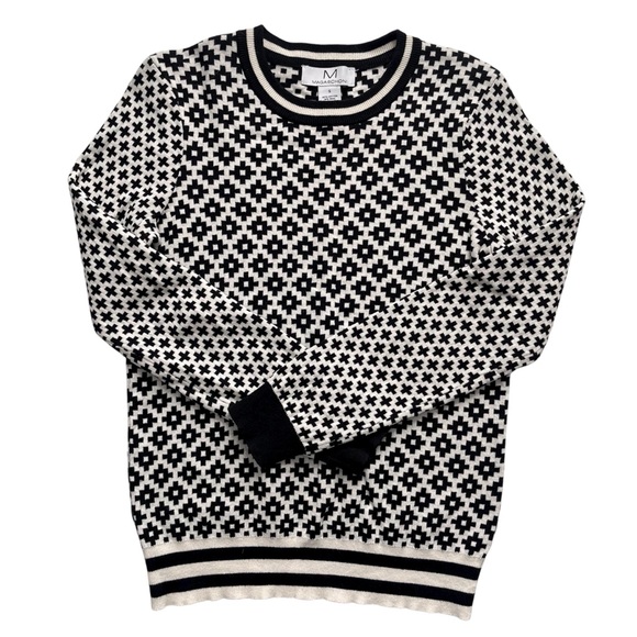 Magaschoni Sweater Geometric Wool Cotton Blend Black and Ivory Size Small - Picture 1 of 5